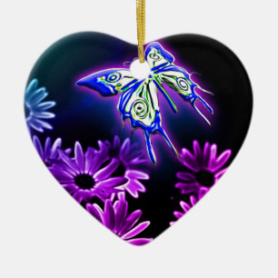 Purple Butterfly Daisy Ceramic Ornament