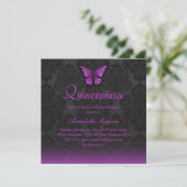 Purple Butterfly & Damask Quinceanera Invite (Standing Front)