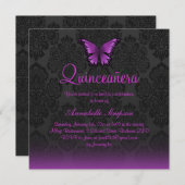 Purple Butterfly & Damask Quinceanera Invite (Front/Back)