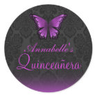 Purple Butterfly & Damask Quinceañera Sticker