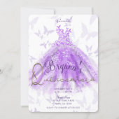 Purple Butterfly Dance Dress Quinceañera Party  Invitation (Front)