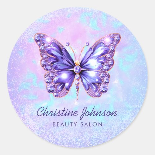 purple butterfly design  classic round sticker