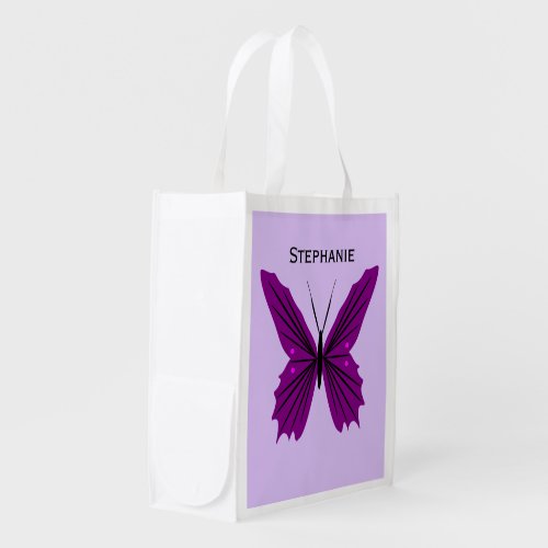 Purple Butterfly Design Grocery Bag