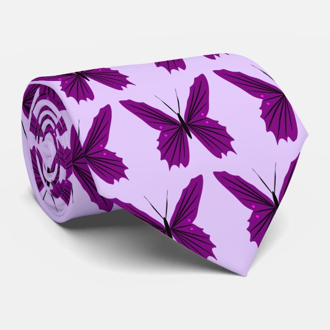 Purple Butterfly Design Neck Tie (Rolled)