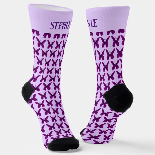 Purple Butterfly Design Purple Socks