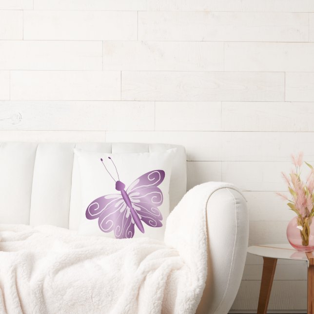 Purple Butterfly Design Throw Pillow (Couch)