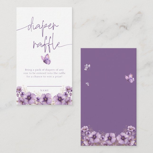Purple Butterfly Diaper Raffle card Baby Shower (Front/Back)