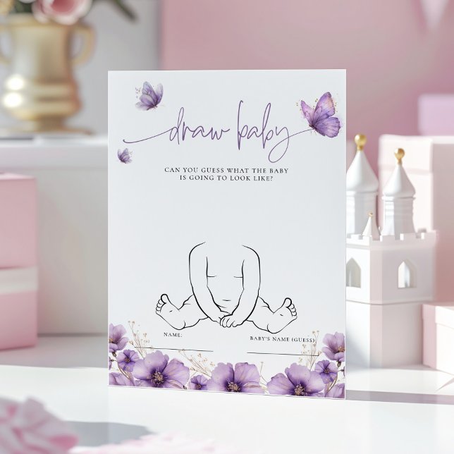 Purple Butterfly Draw the Baby Shower Game Card (Creator Uploaded)