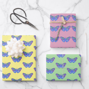 Purple Butterfly Drawing Wrapping Paper Sheets
