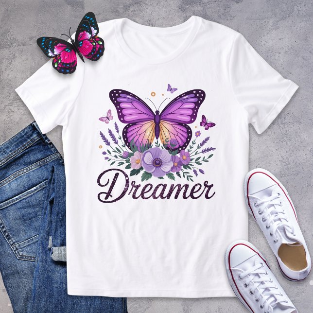 Purple Butterfly Dreamer Shirt with Floral Design (Creator Uploaded)
