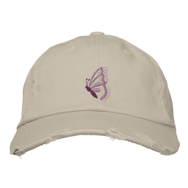 Purple butterfly embroidered women's hat (Front)