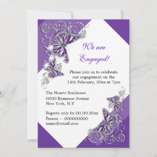 Purple butterfly engagement wedding anniversary invitation