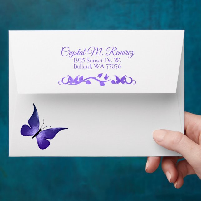 Purple Butterfly Envelope for Invitations (Hand)