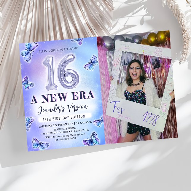  Purple Butterfly Eras Birthday 16th Photo Invitation (Creator Uploaded)
