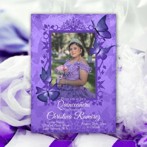 Purple Butterfly Fancy Quinceanera Invitation