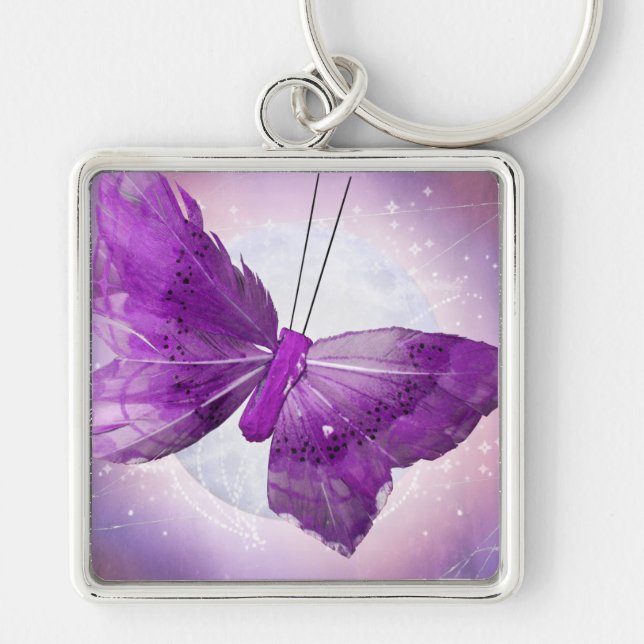Purple Butterfly Fantasy Moon Designs Keychain (Front)