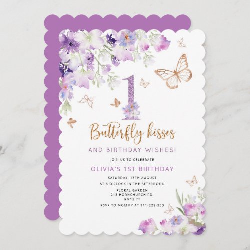 Purple Butterfly first birthday Invitation