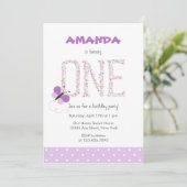 Purple Butterfly First Birthday Invitation (Standing Front)