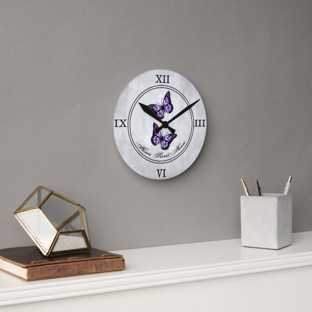 Purple Butterfly Floral Acrylic Wall Clock (Office)