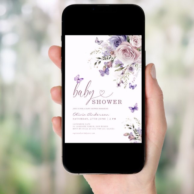 Purple Butterfly Floral Baby Shower  Invitation (Front Digital)