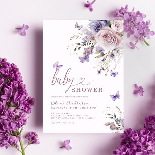 Purple Butterfly Floral Baby Shower  Invitation