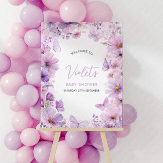 Purple Butterfly Floral Baby Shower Welcome Foam Board