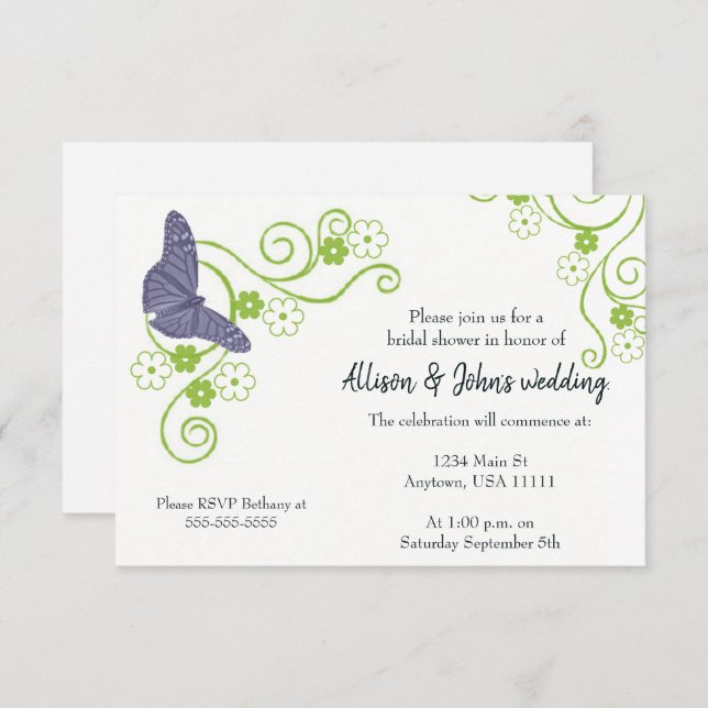 Purple Butterfly Floral Bridal Shower Invite (Front/Back)