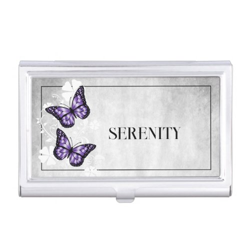 Purple Butterfly Floral Business Card Case