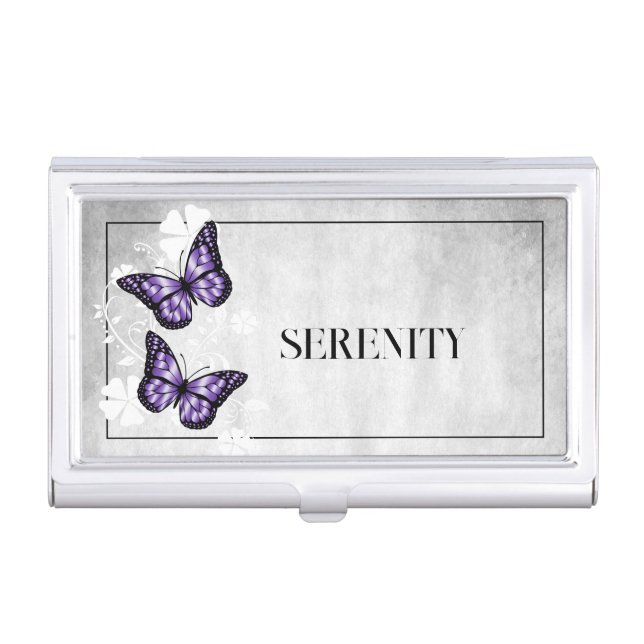 Purple Butterfly Floral Business Card Case (Front)