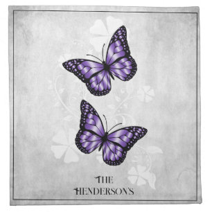 Purple Butterfly Floral Cloth Napkin