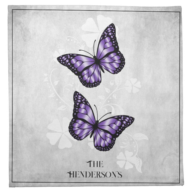 Purple Butterfly Floral Cloth Napkin (Front)