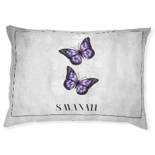 Purple Butterfly Floral Dog Bed
