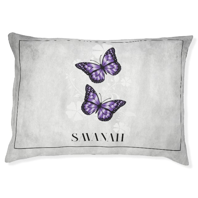 Purple Butterfly Floral Dog Bed (Front)