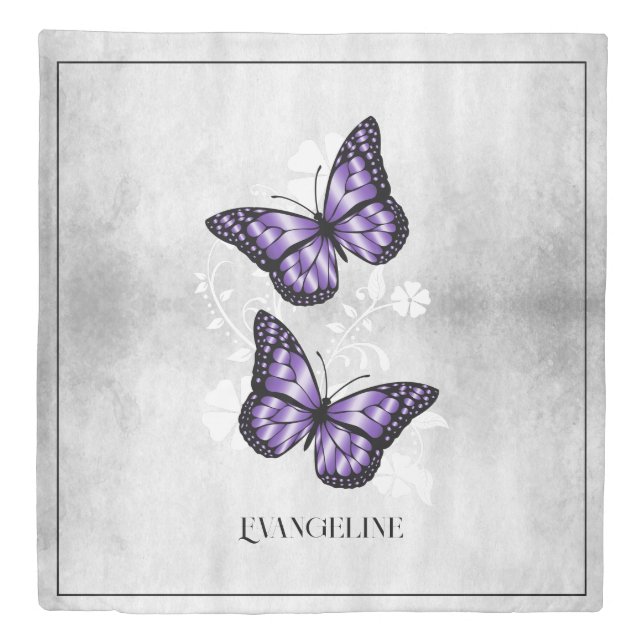 Purple Butterfly Floral Duvet Cover (Front)