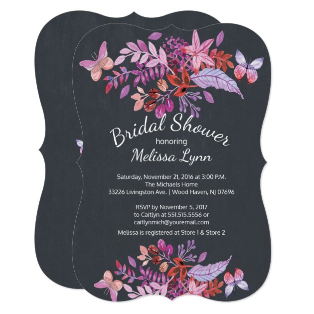 Purple Butterfly Floral Fall Bridal Shower Invitation