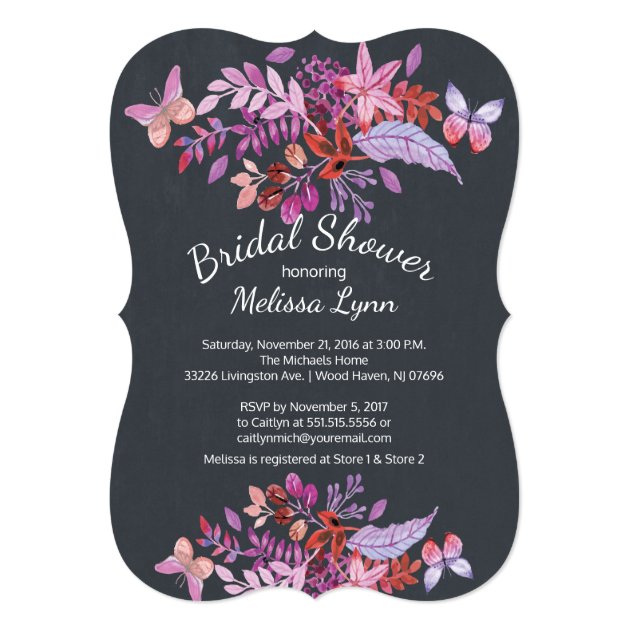 Purple Butterfly Floral Fall Bridal Shower Invitation
