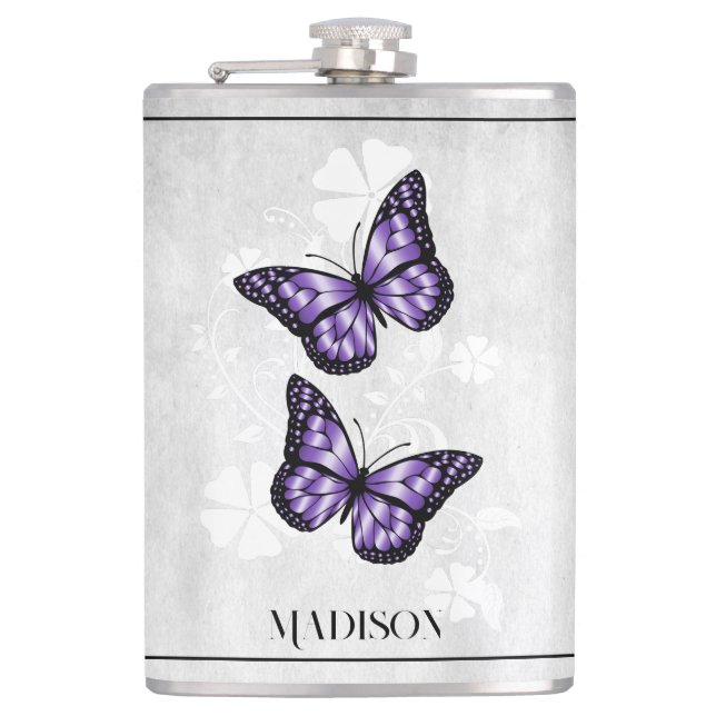 Purple Butterfly Floral Flask (Front)