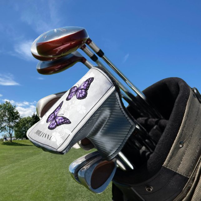 Purple Butterfly Floral Golf Head Cover (Purple Butterfly Floral Personalized Golf Head Cover)