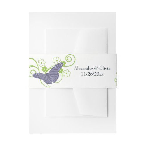 Purple Butterfly Floral Invitation Belly Band