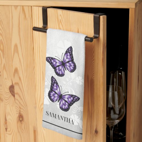 Purple Butterfly Floral Kitchen Towel