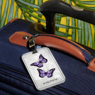 Purple Butterfly Floral Luggage Tag