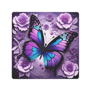 Purple Butterfly Floral Metal Print