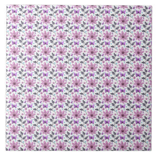 Purple Butterfly Floral Pattern Cute Cottagecore Ceramic Tile