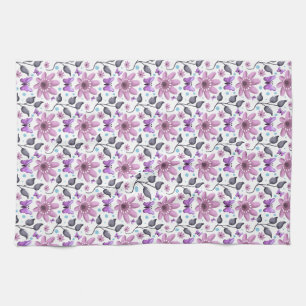 Purple Butterfly Floral Pattern Cute Cottagecore Kitchen Towel