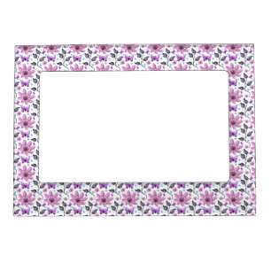 Purple Butterfly Floral Pattern Cute Cottagecore  Magnetic Frame