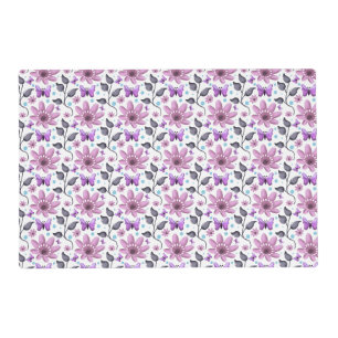 Purple Butterfly Floral Pattern Cute Cottagecore Placemat