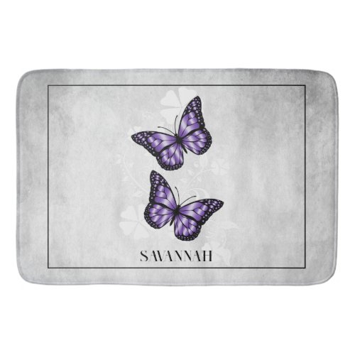 Purple Butterfly Floral Personalized Bath Mat