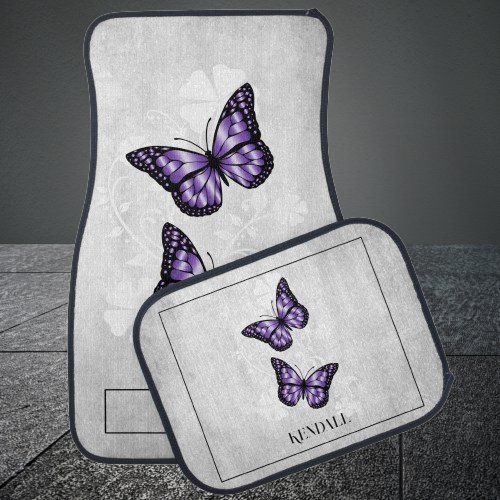 Purple Butterfly Floral Personalized Car Floor Mat
