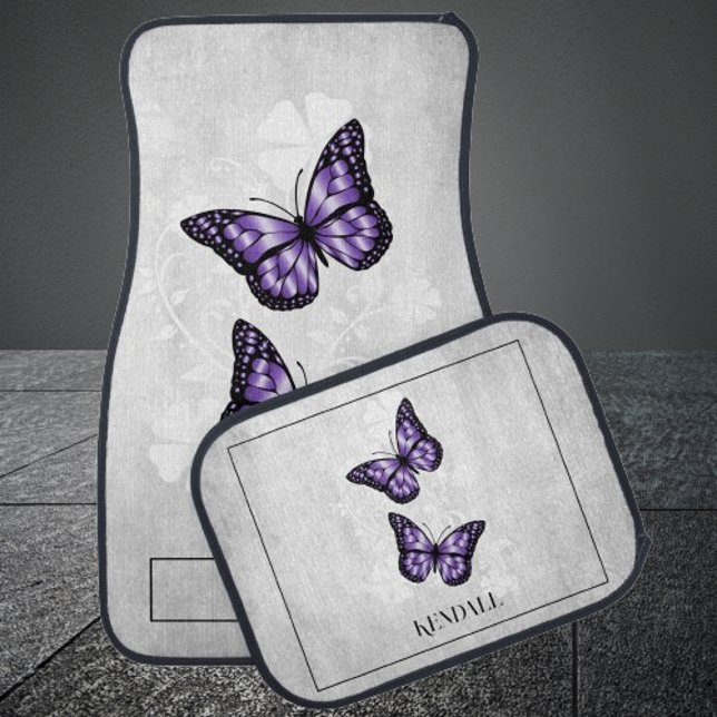 Purple Butterfly Floral Personalized Car Floor Mat (Purple Butterfly Floral Personalized Car Mats)