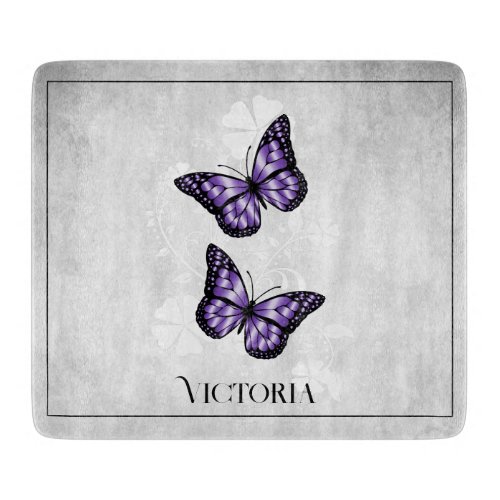 Purple Butterfly Floral Personalized Cutting Board